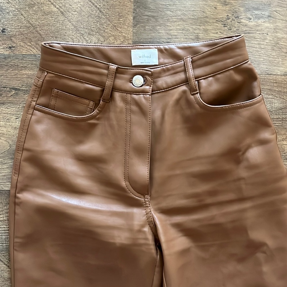 Aritzia Melina brown faux leather pant size 0